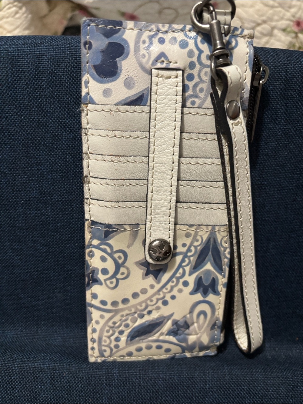 Patricia Nash  Leather Cardholder wristlet cream and Blue - Picture 2 of 7